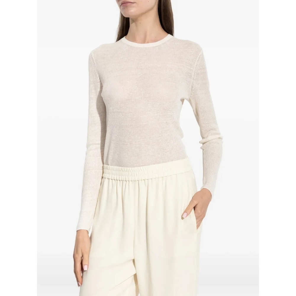 Theory linen Ivory High Neck Slit Sleeve Tee Top sheer sweater Small A011393